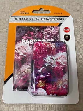 NEW! RFID Blocking Set Wallet and Passport Cover by Miami Carry-On Vacation Rose